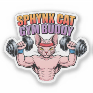 Sphynx Cat Gym Buddy Muscular Cartoon
