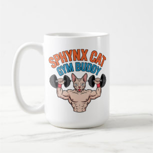 Sphynx Cat Gym Buddy Muscular Cartoon Art Coffee Mug