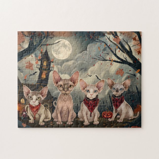 Sphynx Cat Halloween Spooky Jigsaw Puzzle (Horizontal)