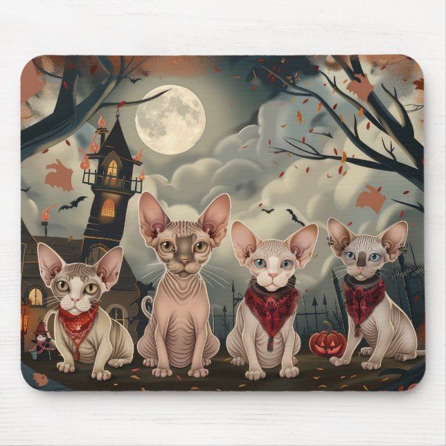 Sphynx Cat Halloween Spooky Mouse Mat (Front)