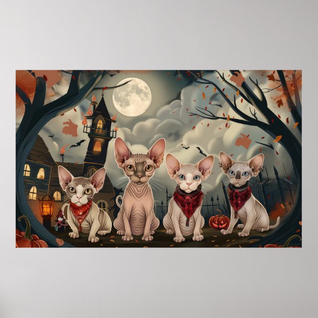 Sphynx Cat Halloween Spooky Poster (Front)
