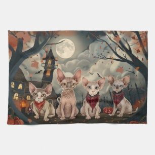 Sphynx Cat Halloween Spooky Tea Towel