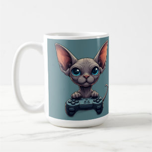 Sphynx Cat Holding Game Controller Coffee Mug