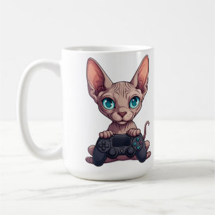 Sphynx Cat Holding Game Controller Coffee Mug