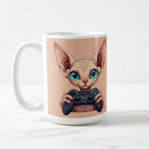 Sphynx Cat Holding Game Controller Coffee Mug