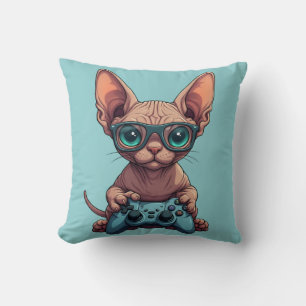 Sphynx Cat Holding Game Controller Cushion