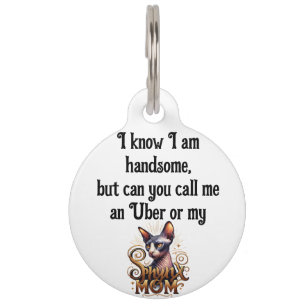 Sphynx Cat 'I Am Handsome' Personalised Funny Pet Tag
