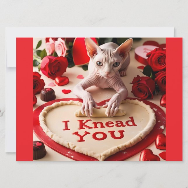 Sphynx Cat I Knead You Happy Valentine Card (Front)