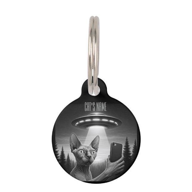 Sphynx Cat ID Tag Funny Selfie UFO  (Front)
