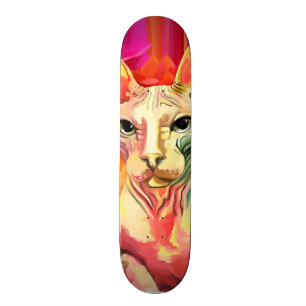 Sphynx Cat in flowers. Skateboard