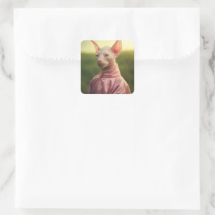 Sphynx Cat in Outfit – Playful Nature Art Square Sticker