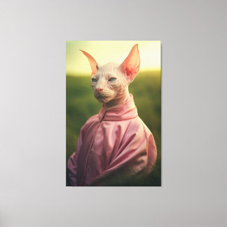 Sphynx Cat in Outfit – Vibrant Nature Scene Canvas Print