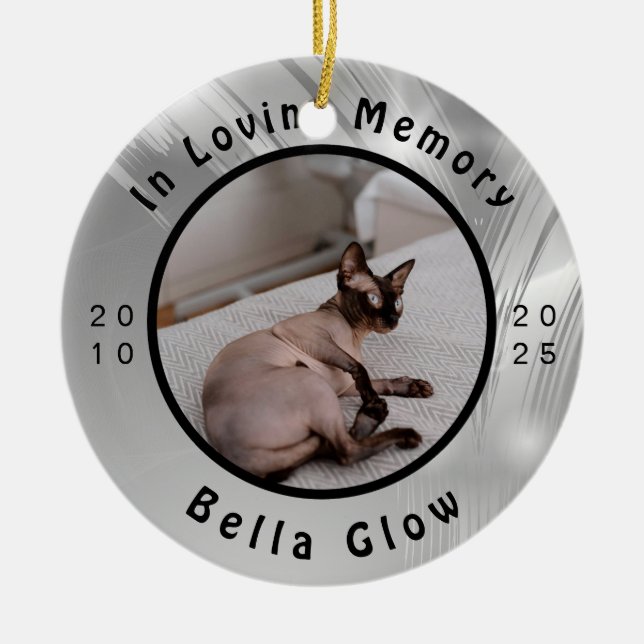 Sphynx Cat Memorial Silver Remembrance Art Ceramic Tree Decoration (Front)