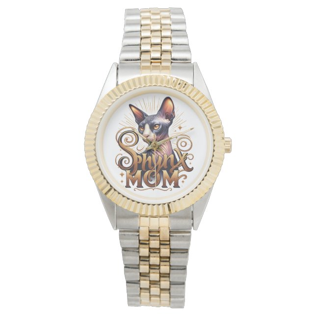Sphynx Cat Mum Watch Mother's Day Silver Gold  (Front)