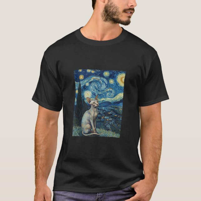 Sphynx Cat Painting Art Starry Night Van Gogh Tank (Front)