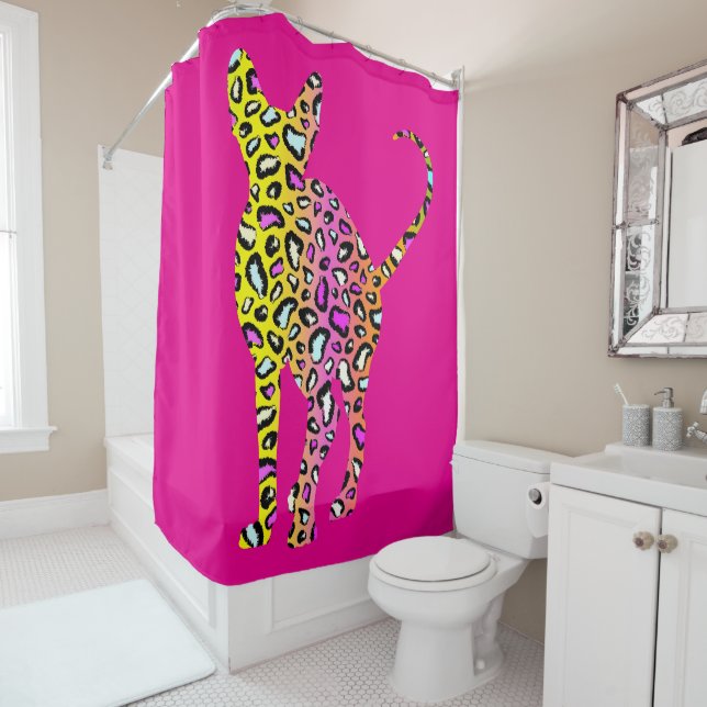 Sphynx Cat Pink Leopard Animal Print  Shower Curtain (In Situ)