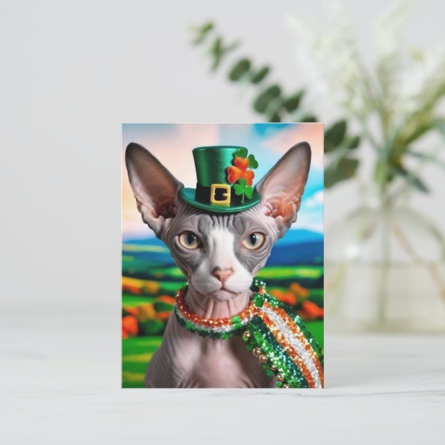 Sphynx Cat Postcard St. Patrick's Day Ireland (Standing Front)