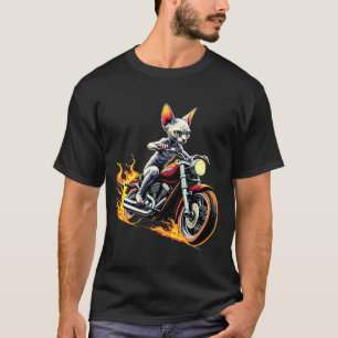 Sphynx Cat Riding a Motorcycle Design Funny Sphynx T-Shirt