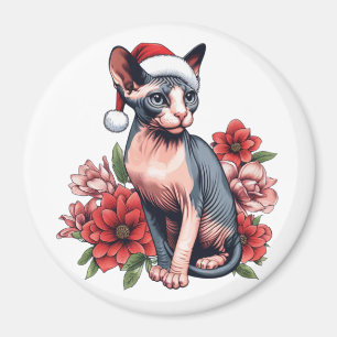 Sphynx Cat Santa Hat Christmas Magnet