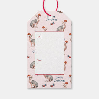 Sphynx Cat Santa Hat Pink Christmas Gift Tag