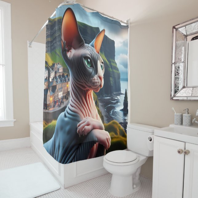 Sphynx Cat Shower Curtain Cliffs of Moher Ireland  (In Situ)