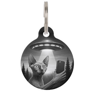Sphynx Cat UFO Selfie Personalised Pet ID Tag