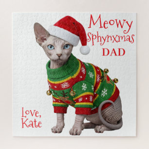 Sphynx Cat Ugly Christmas Sweater Personalised  Jigsaw Puzzle