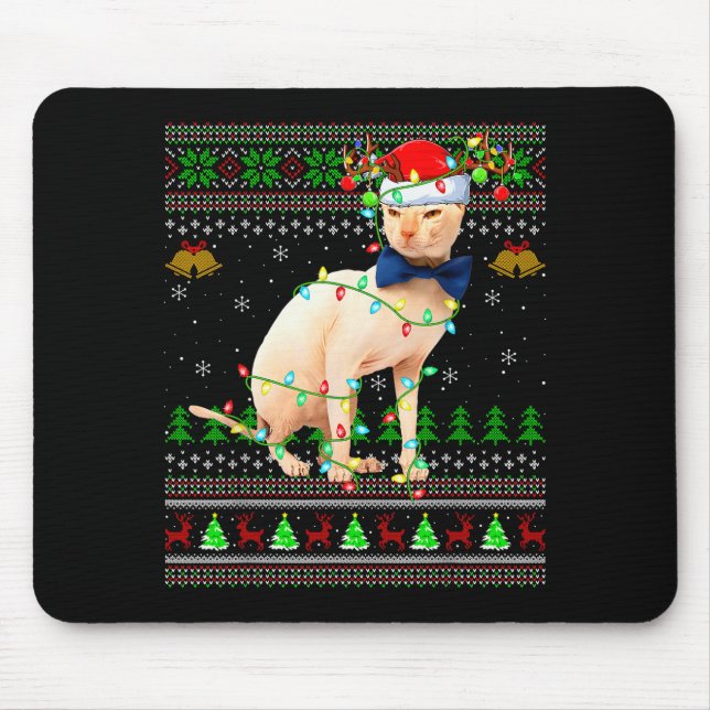Sphynx Cat Ugly Christmas Sweaters Holiday Santa C Mouse Mat (Front)