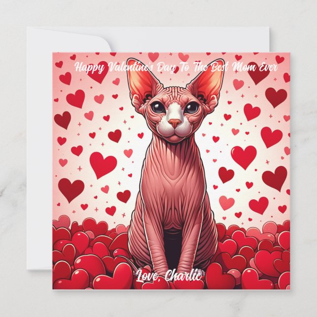 Sphynx Cat Valentine Day Purr  Holiday Card (Front)
