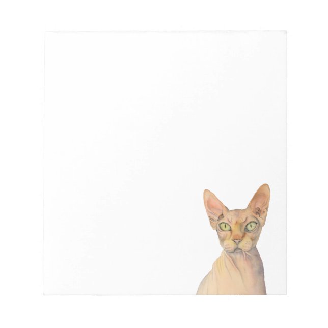 Sphynx Cat Watercolor Portrait Notepad (Front)