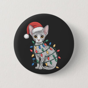 Sphynx Cat Wearing a Santa Hat and Wrapped in Xmas 6 Cm Round Badge