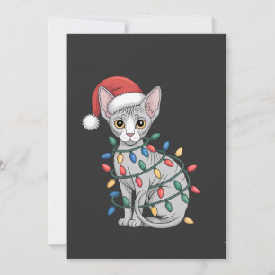 Sphynx Cat Wearing a Santa Hat and Wrapped in Xmas Invitation