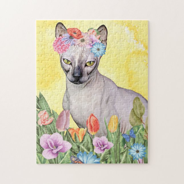 Sphynx cat with Flowers Spring Jigsaw Puzzle (Vertical)