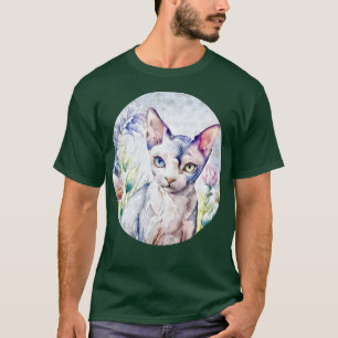 Sphynx cat with two colour eyes in flowers T-Shirt
