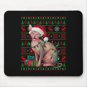 Sphynx Cat Xmas Lights Ugly Santa Hat Sphynx Cat C Mouse Mat