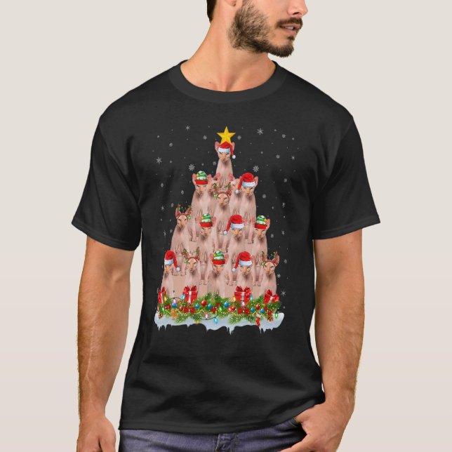 Sphynx Cat   Xmas Tree Santa Christmas Sphynx Cat T-Shirt (Front)
