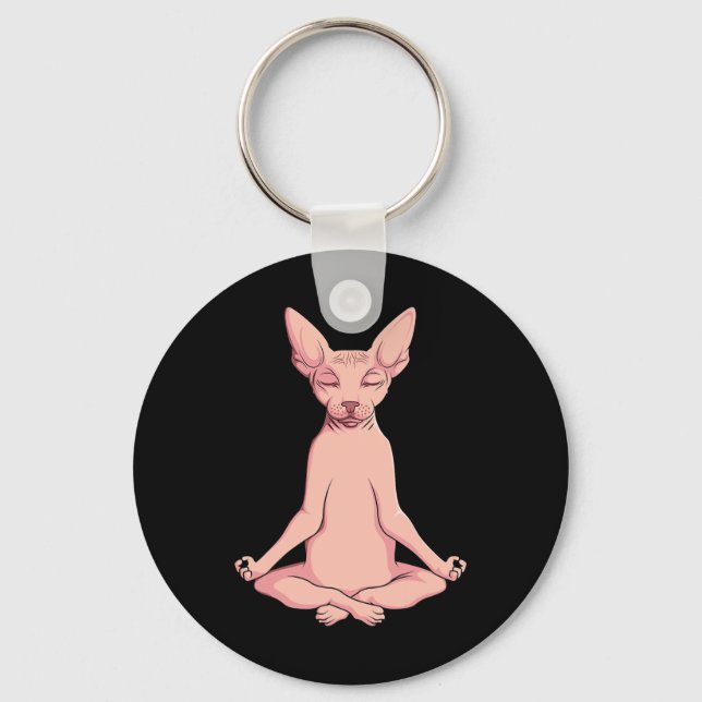 Sphynx Cat Yoga Meditation Breeder Hairless Pet Lo Key Ring (Front)