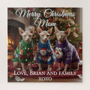 Sphynx Cats Christmas Funny Photo Jigsaw Puzzle