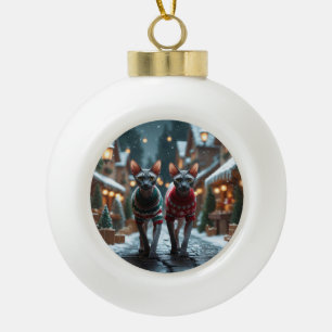 Sphynx Cats Christmas Snow Holiday Ceramic Ball Christmas Ornament