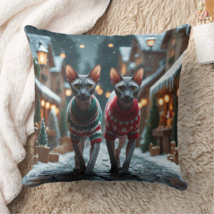 Sphynx Cats Christmas Snow Holiday Cushion