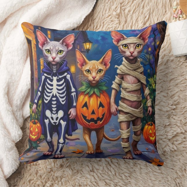 Sphynx Cats Trick-or-Treating in Halloween Costume Cushion (Blanket)