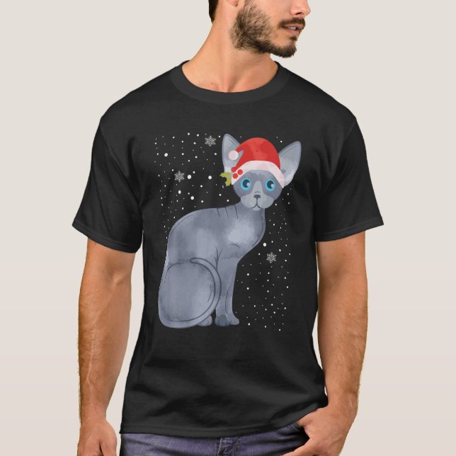 Sphynx Christmas Cat Santa Hat Xmas Kittens Lovers T-Shirt (Front)