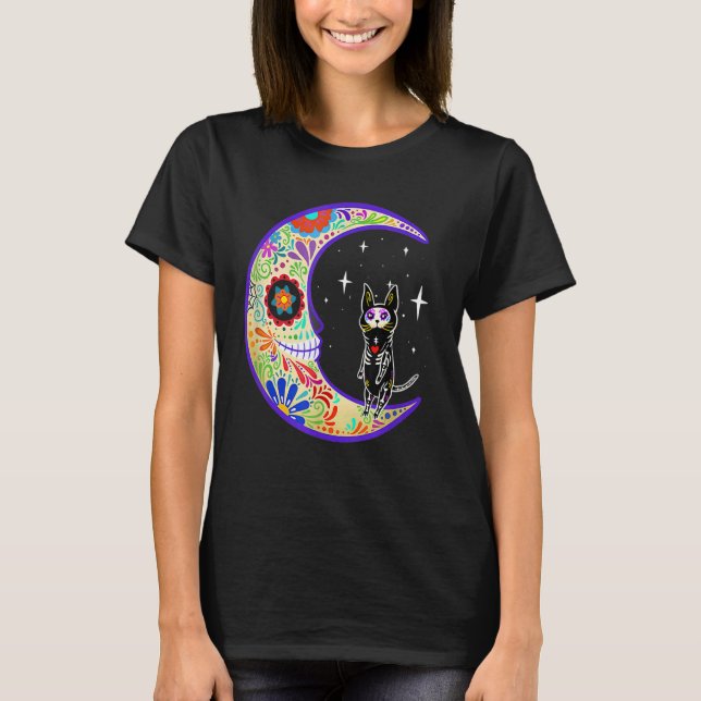 Sphynx Dia de Los Muertos Skeleton Sugar Skull T-Shirt (Front)