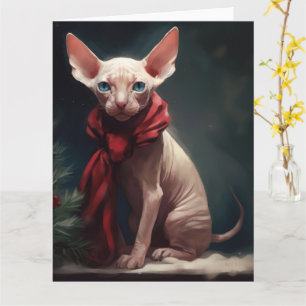 Sphynx Dog in Snow Christmas Card
