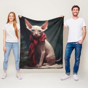 Sphynx Dog in Snow Christmas Fleece Blanket