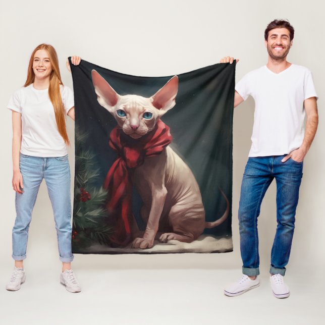 Sphynx Dog in Snow Christmas Fleece Blanket (In Situ)