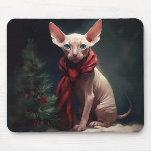 Sphynx Dog in Snow Christmas Mouse Mat