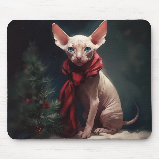 Sphynx Dog in Snow Christmas Mouse Mat (Front)