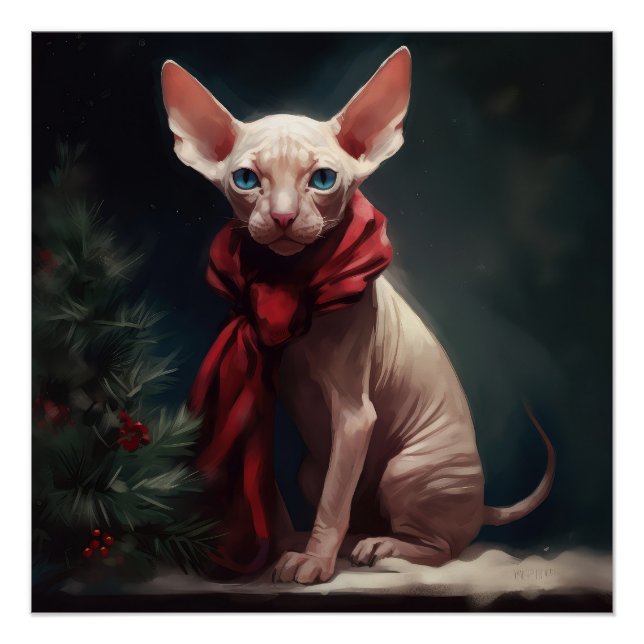 Sphynx Dog in Snow Christmas Poster (Front)