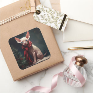 Sphynx Dog in Snow Christmas Square Sticker